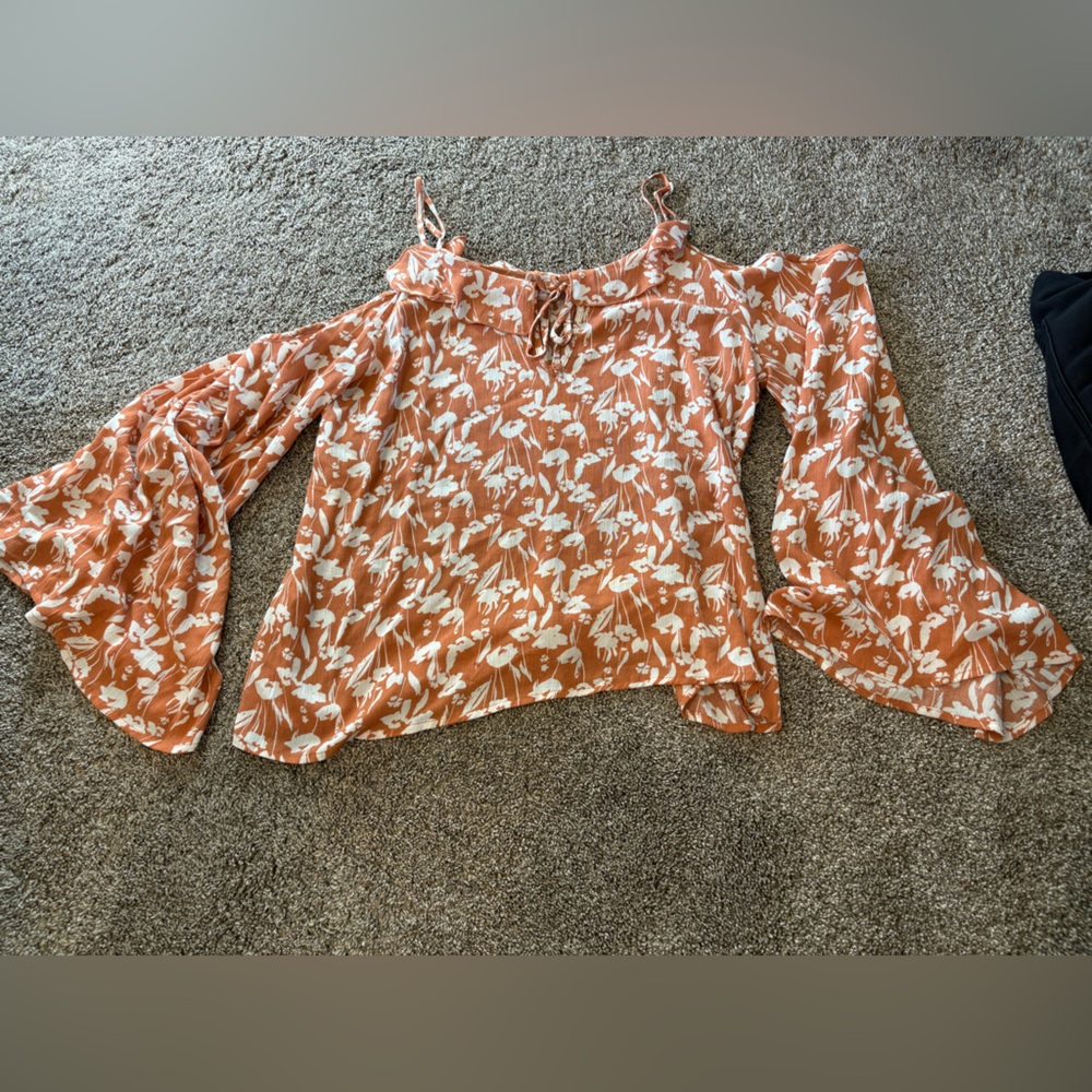 Floral Off-Shoulder Blouse - Orange